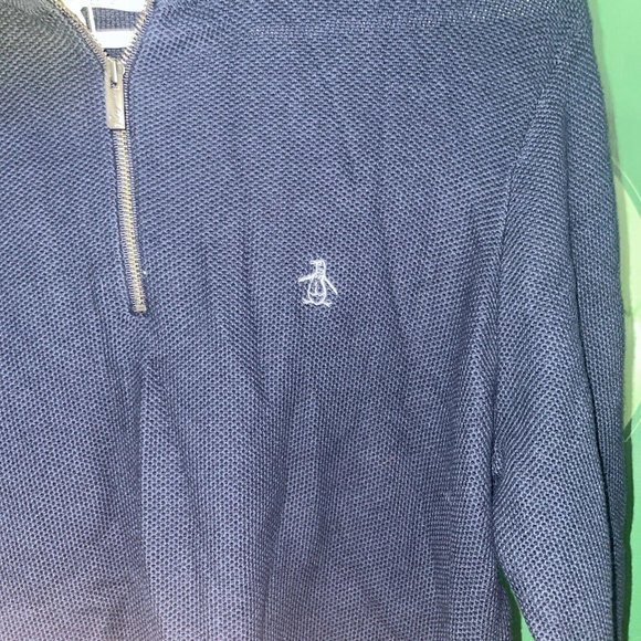 ORIGINAL PENGUIN Golf Men's pique 1/4 zip pullover in DARK SAPPHIRE sz SMALL-NWT - Picture 3 of 8